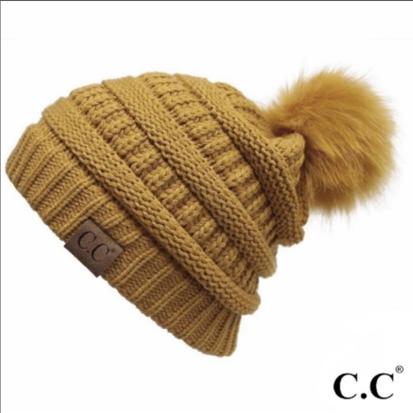 C.C Knit Ribbed Pom Pom Beanie Assorted Colors - Picture 4 of 9
